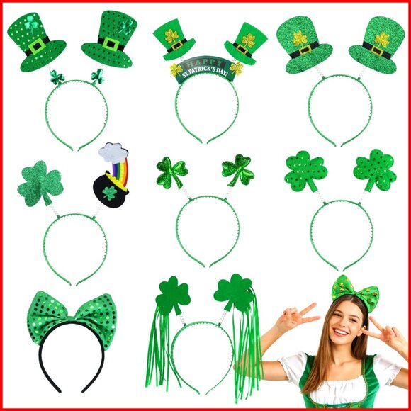 St Patrick\'s Day Headband Set of 9 Shamrock Clover Hair Accessories